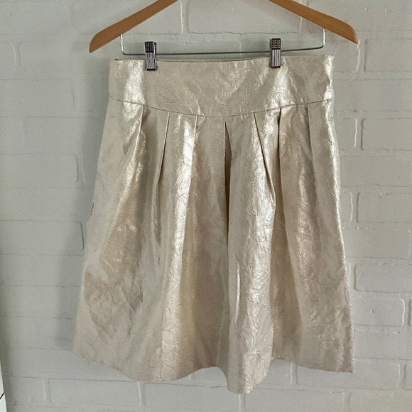 Zara Cream Metallic Shimmery Fairy Brocade Lined Pleated Skirt Pockets L - Picture 2 of 13
